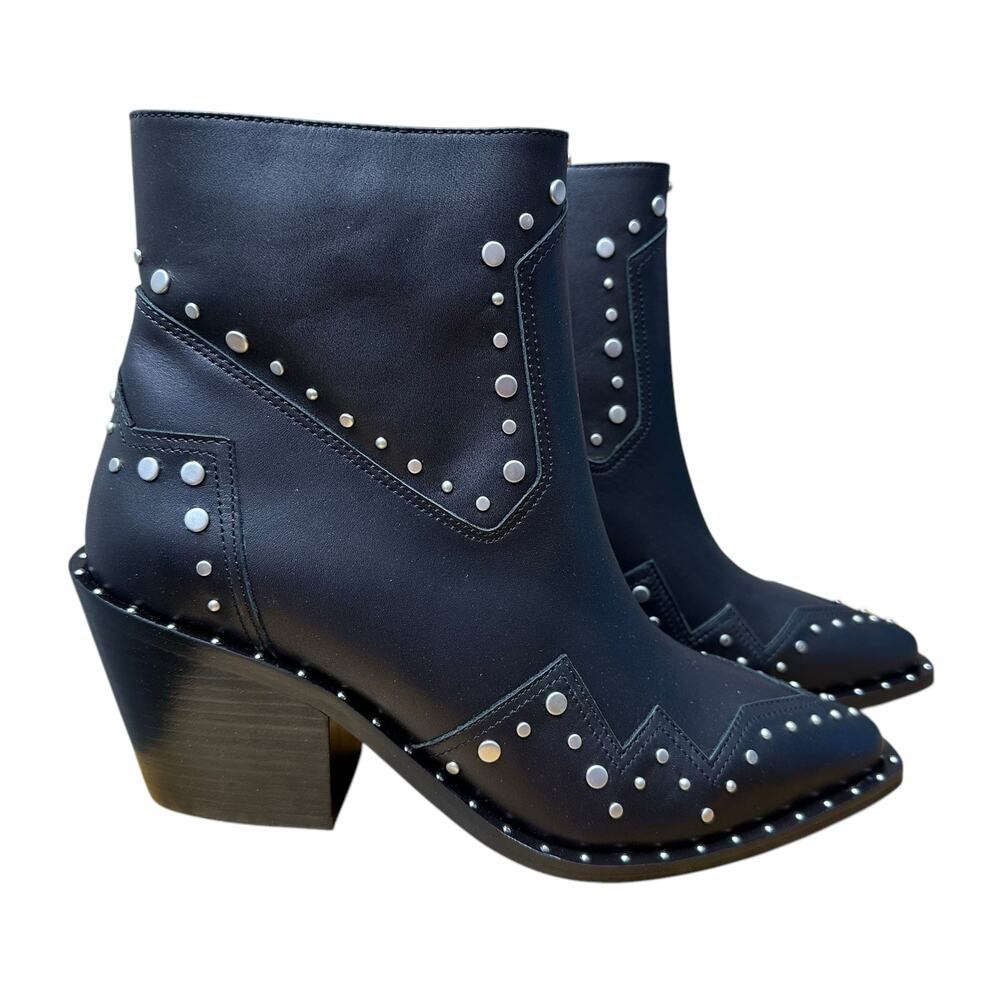 The Kooples Women’s EU 39 US 8 Black Santiago Heeled Leather Boots Embellished